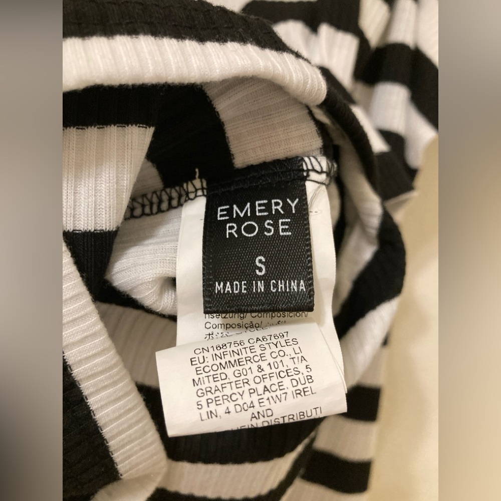 Emery Rose Black White Striped Puff Sleeve Top Size S - Picture 4 of 7